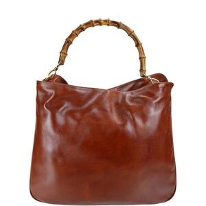 Gucci Cognac Brown Lambskin Leather Bag with Bamboo Handle - Vintage & EUC!